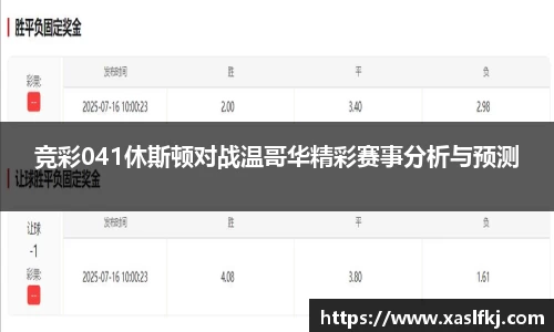 竞彩041休斯顿对战温哥华精彩赛事分析与预测